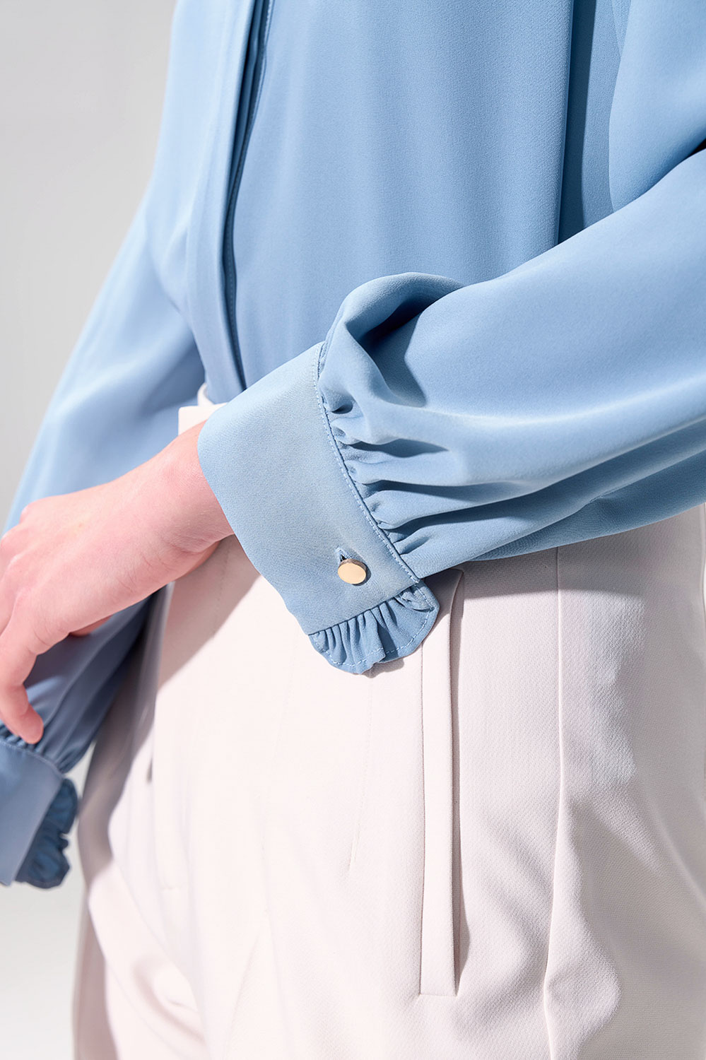 SST&C Sky Blue Pleated Cuffs Long Sleeve Top | 01082504008_4