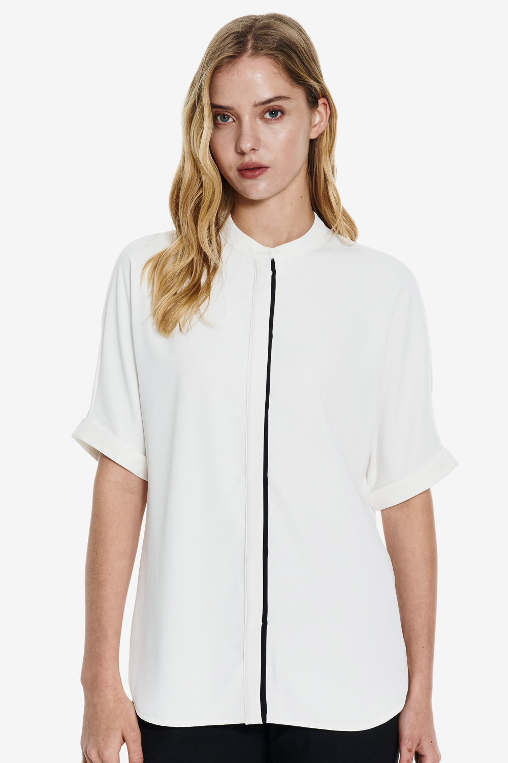 SST&C White Color-Block Placket 3/4 Sleeve Top | 01092504001_0