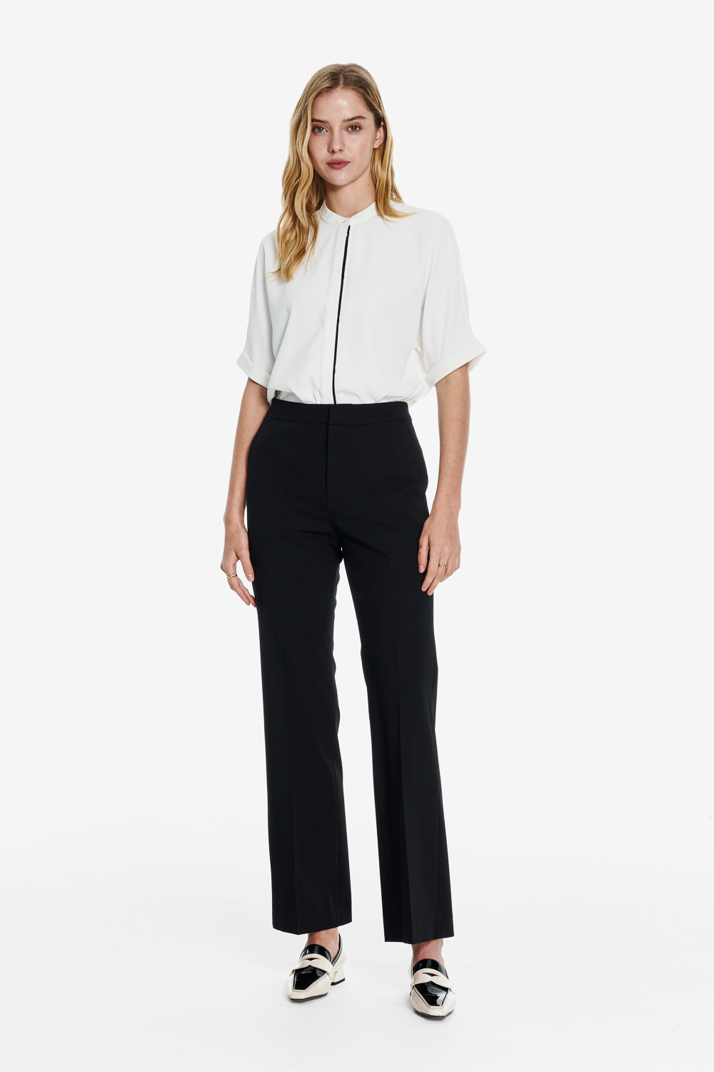 SST&C White Color-Block Placket 3/4 Sleeve Top | 01092504001_1