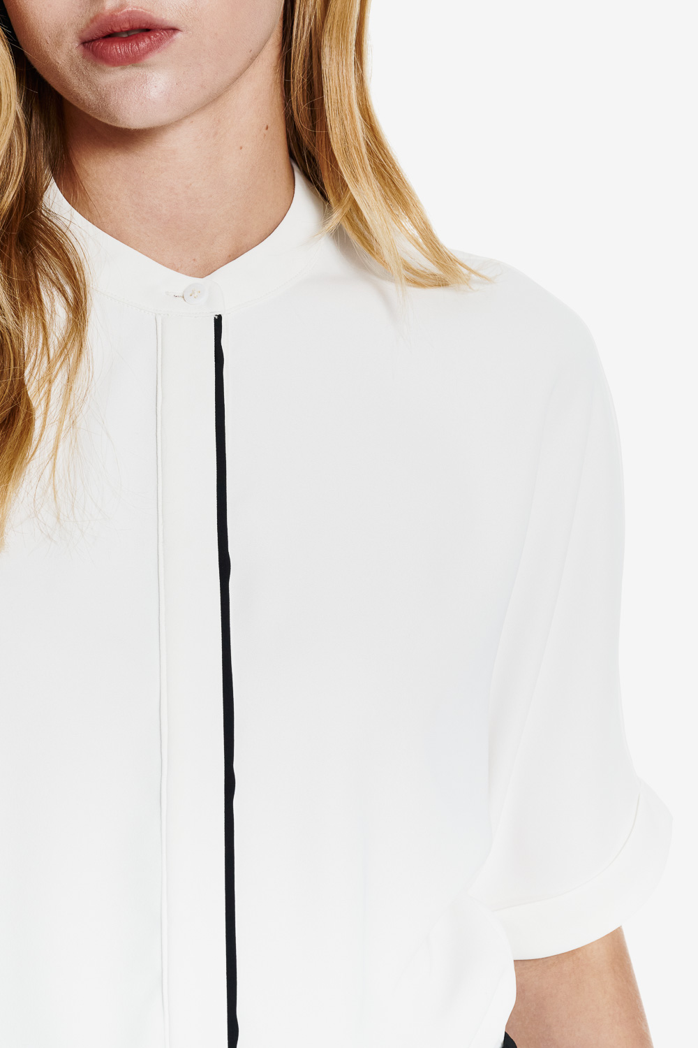 SST&C White Color-Block Placket 3/4 Sleeve Top | 01092504001_3