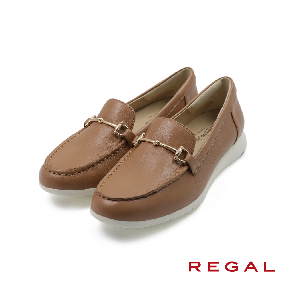【REGAL】日本可調式軟墊皮質懶人休閒鞋 卡其色(HC62-CM)