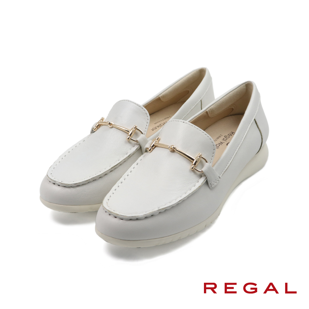 【REGAL】日本可調式軟墊皮質懶人休閒鞋 白色(HC62-IV)