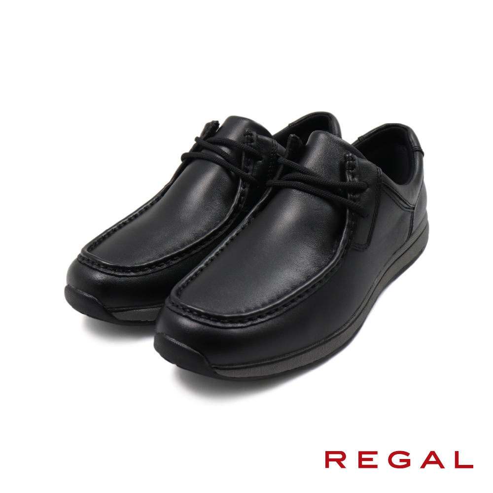 【REGAL】日本止滑軟墊皮質莫卡辛休閒鞋 黑色(JZ20-BL)