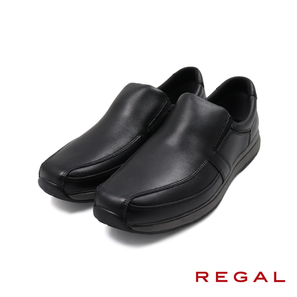 【REGAL】日本止滑軟墊皮質懶人休閒鞋 黑色(JZ21-BL)