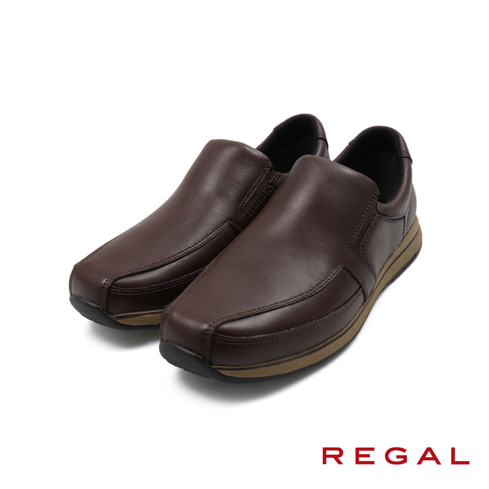 【REGAL】日本止滑軟墊皮質懶人休閒鞋 深棕色(JZ21-DBR)