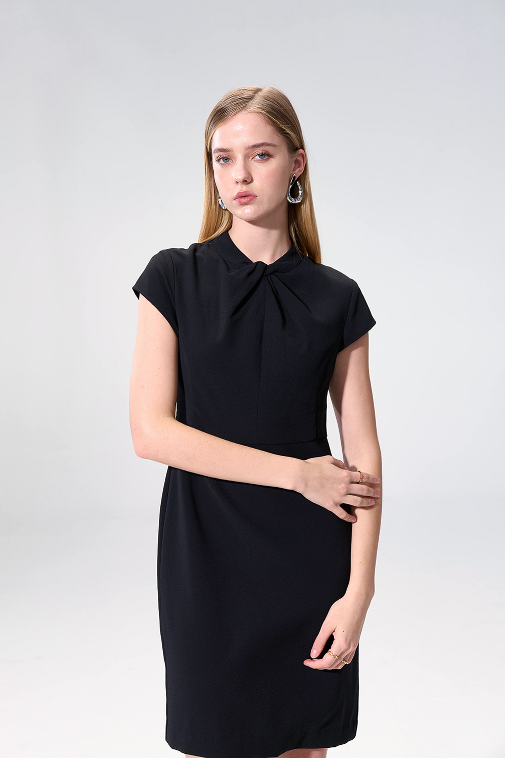 SST&C Black Front Knot Slim-Fit Dress | 01222504003_0