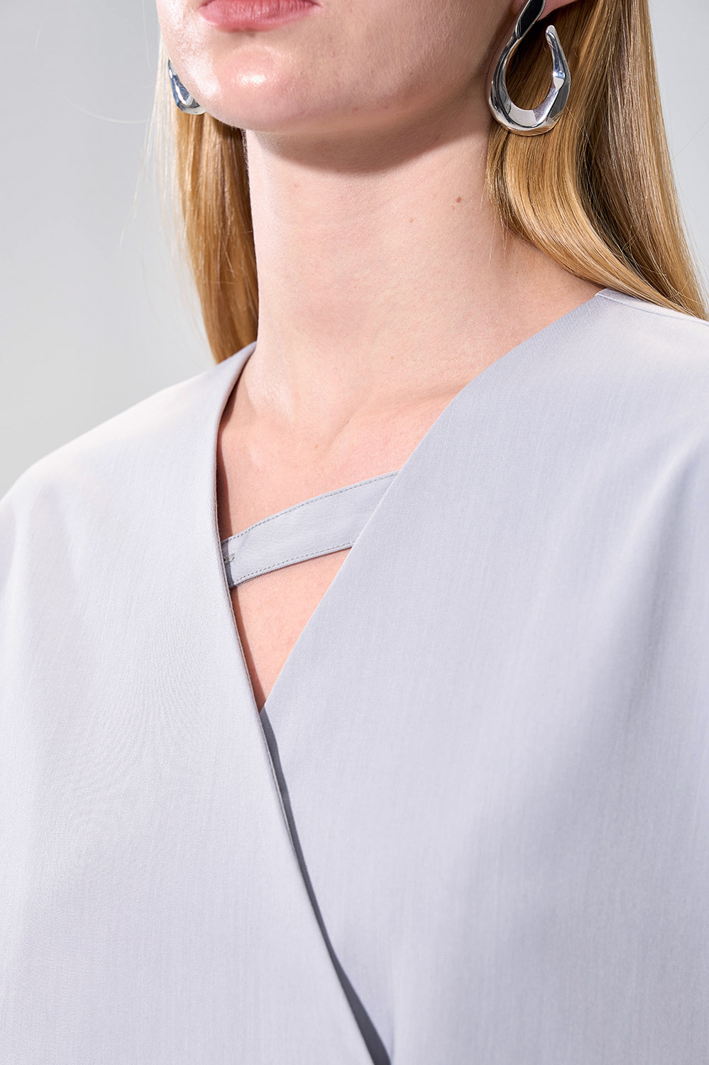 SST&C Light Grey Asymmetrical V-Neck Dress | 01222504006_2