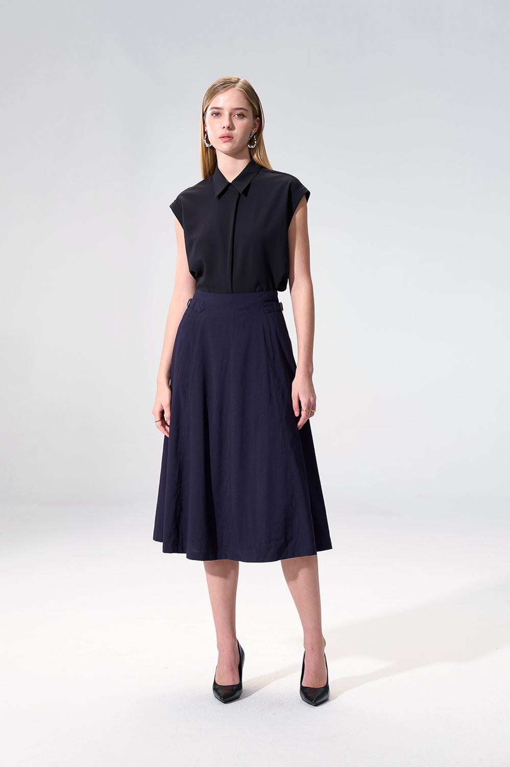 SST&C Navy Eight-Piece Cut Skirt | 01232504001_0