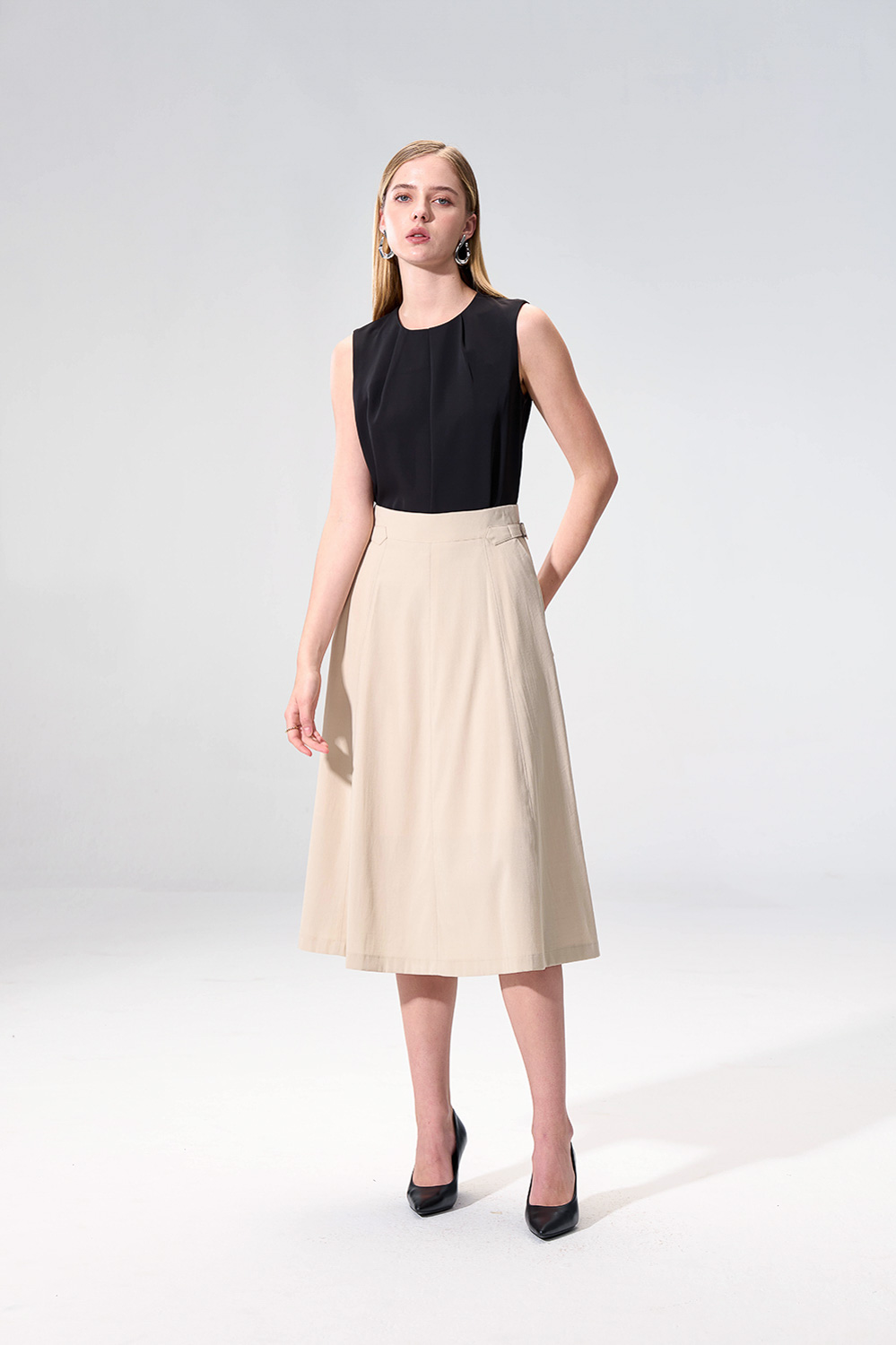 SST&C Light Khaki Eight-Piece Cut Skirt | 01232504002_0