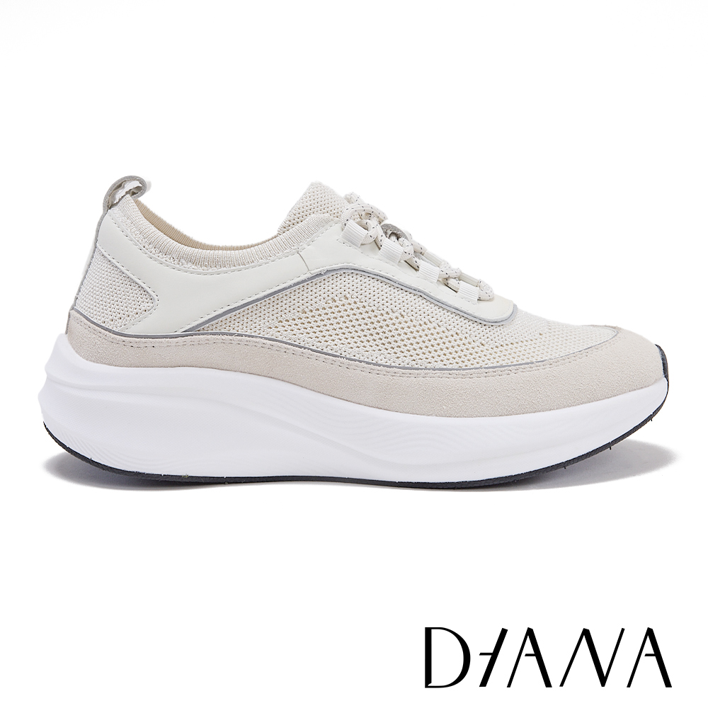 DIANA 飛織拼接牛皮綁帶厚底休閒鞋 米色 #55361