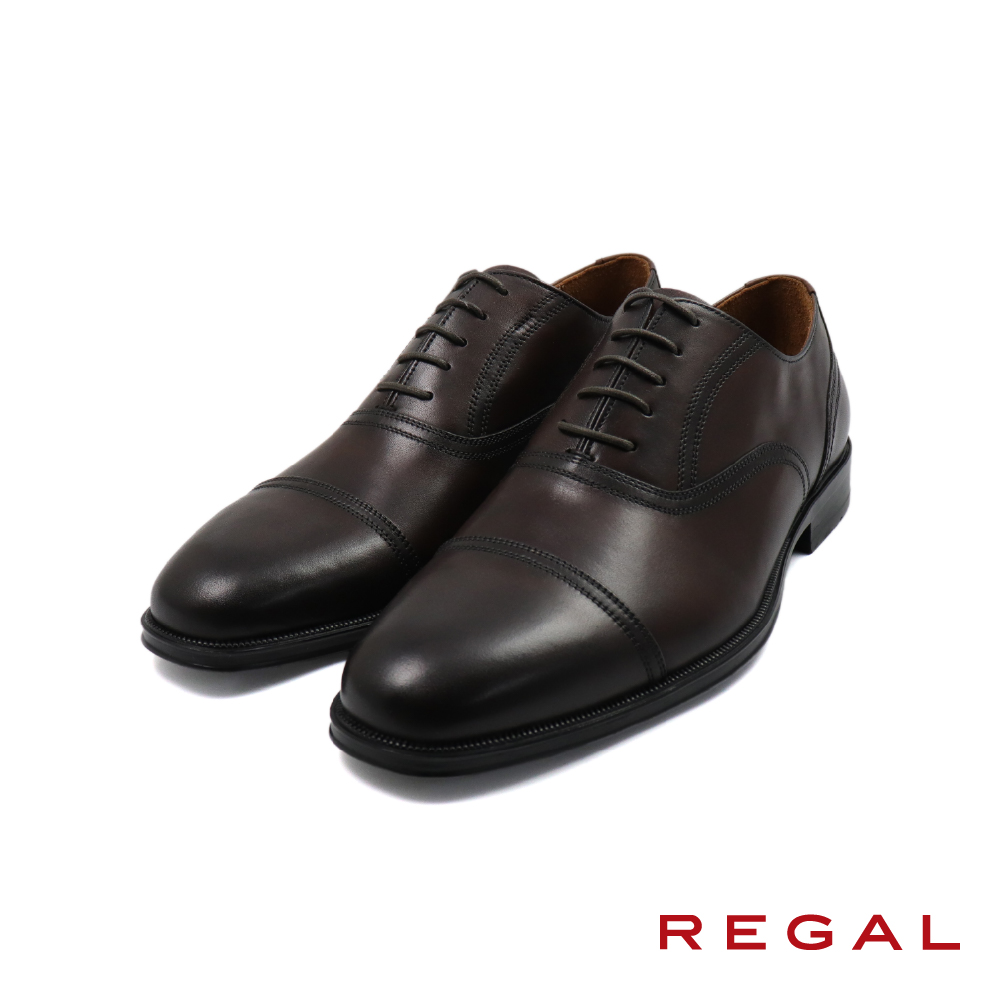 【REGAL】日本舒適軟墊壓線手染造型橫飾牛津鞋 深棕色(UC08-DBR)