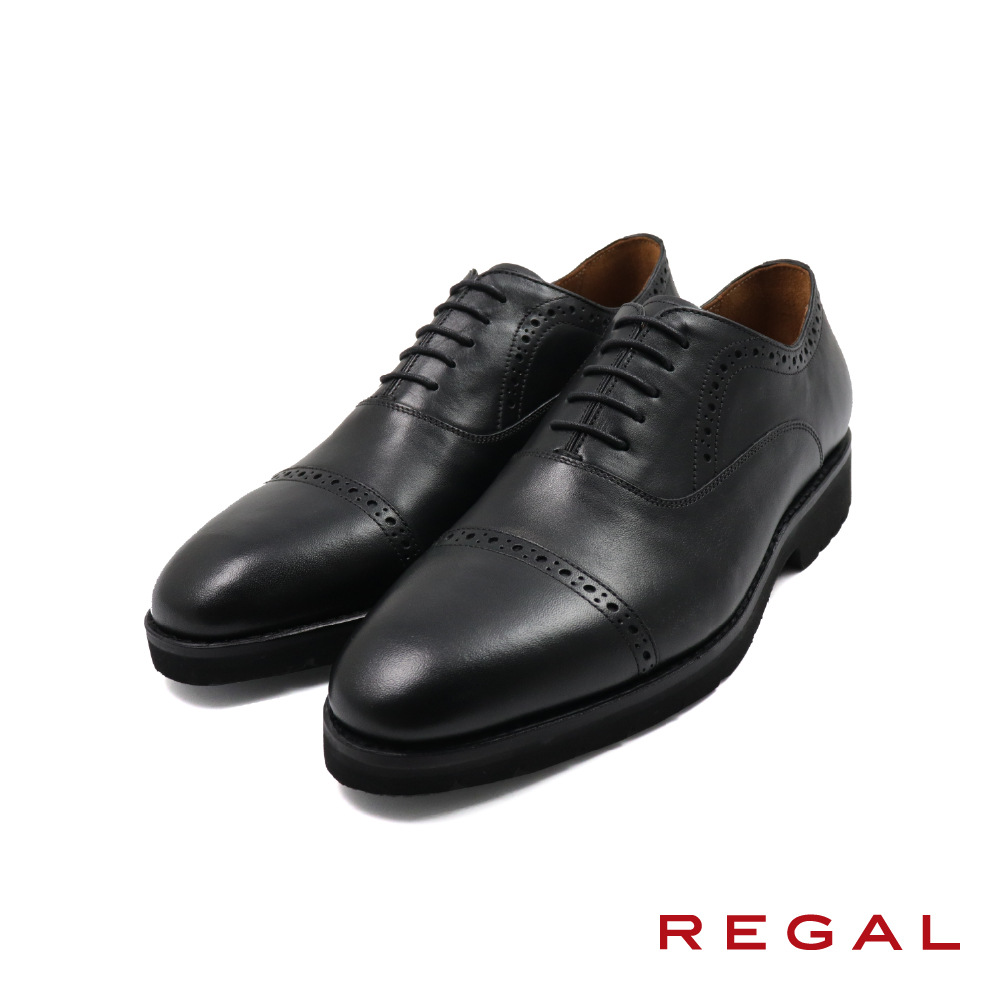 【REGAL】日本質感商務雕孔橫飾綁帶牛津鞋 黑色(UC14-BL)