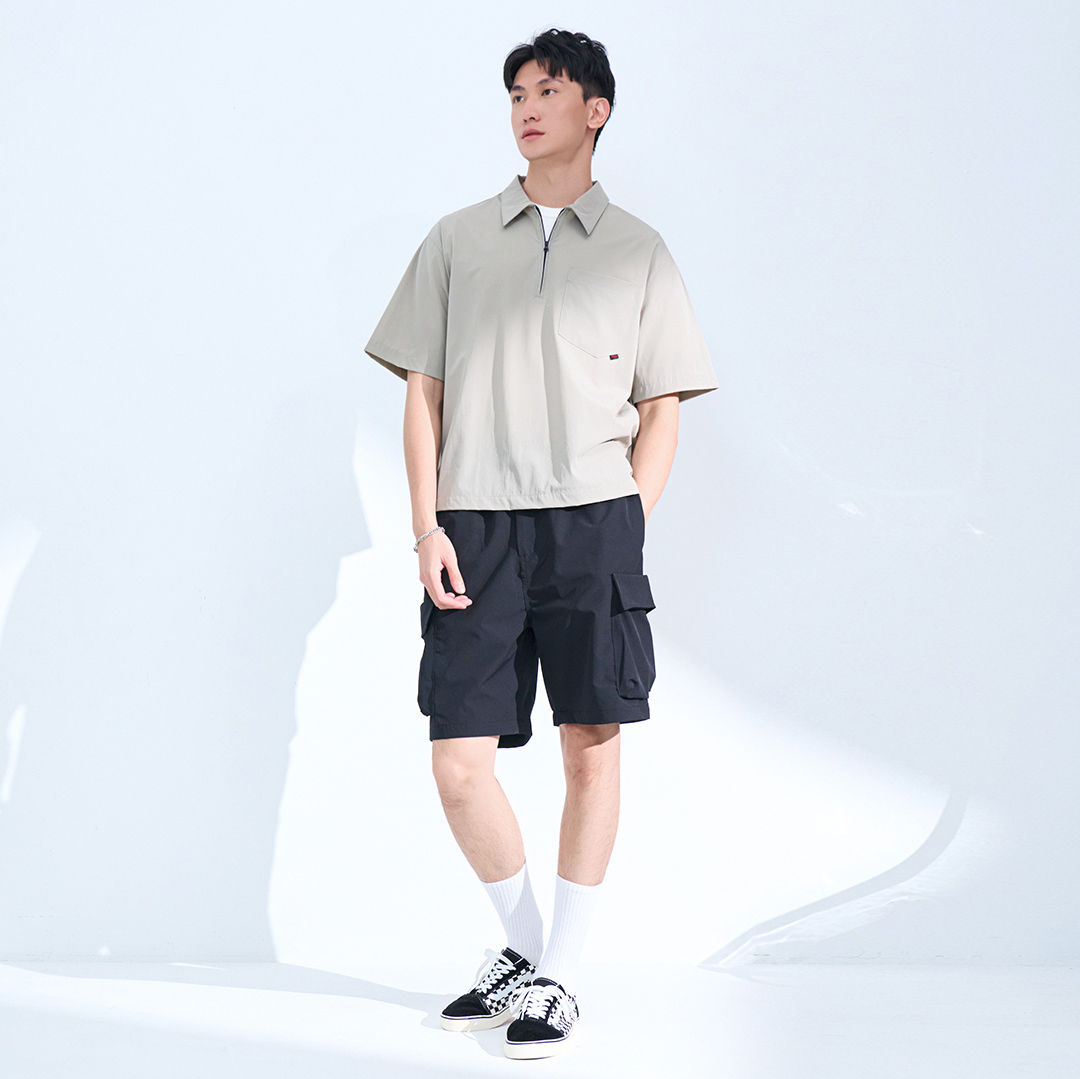 基本多袋休閒工裝短褲(黑色)-男_2