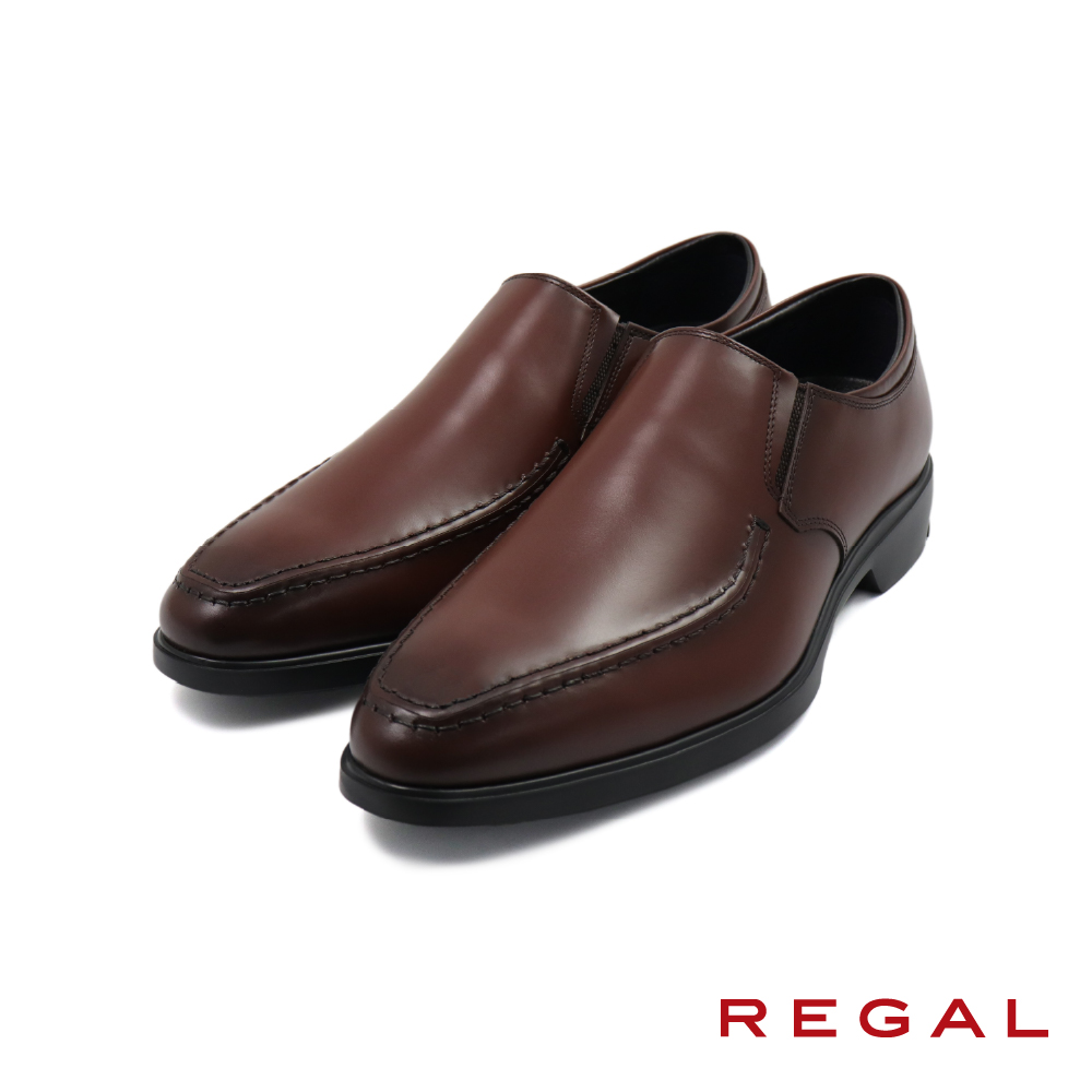 【REGAL】日本質感素面流線造型休閒樂福鞋 深棕色(V286-DBR)