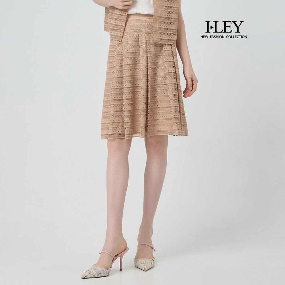 ILEY伊蕾 縷空蕾絲中長裙(卡其；M-XL)_0