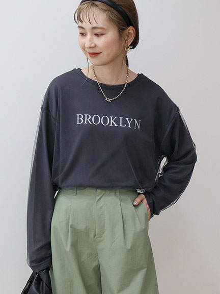 【SET ITEM】字母標語長袖T恤+薄紗長袖上衣(HD51L1C0300) - AMERICAN HOLIC