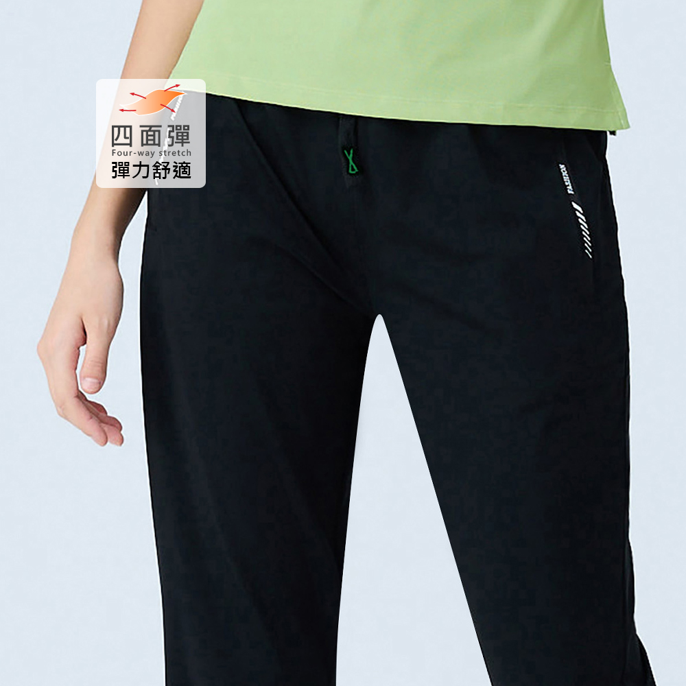 元動力 涼感速乾超彈九分褲(黑；S-XL)_2