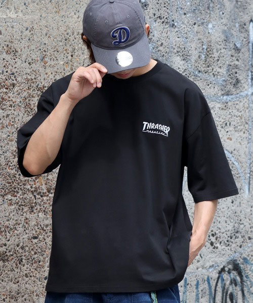 THRASHER 日本限定 TH24SU03R-BK6 FLAME LOGO TEE 火焰 短T (黑底白字)_2