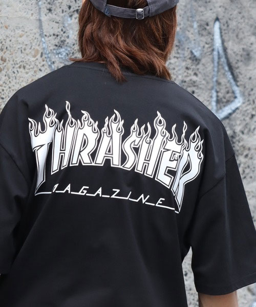 THRASHER 日本限定 TH24SU03R-BK6 FLAME LOGO TEE 火焰 短T (黑底白字)_3