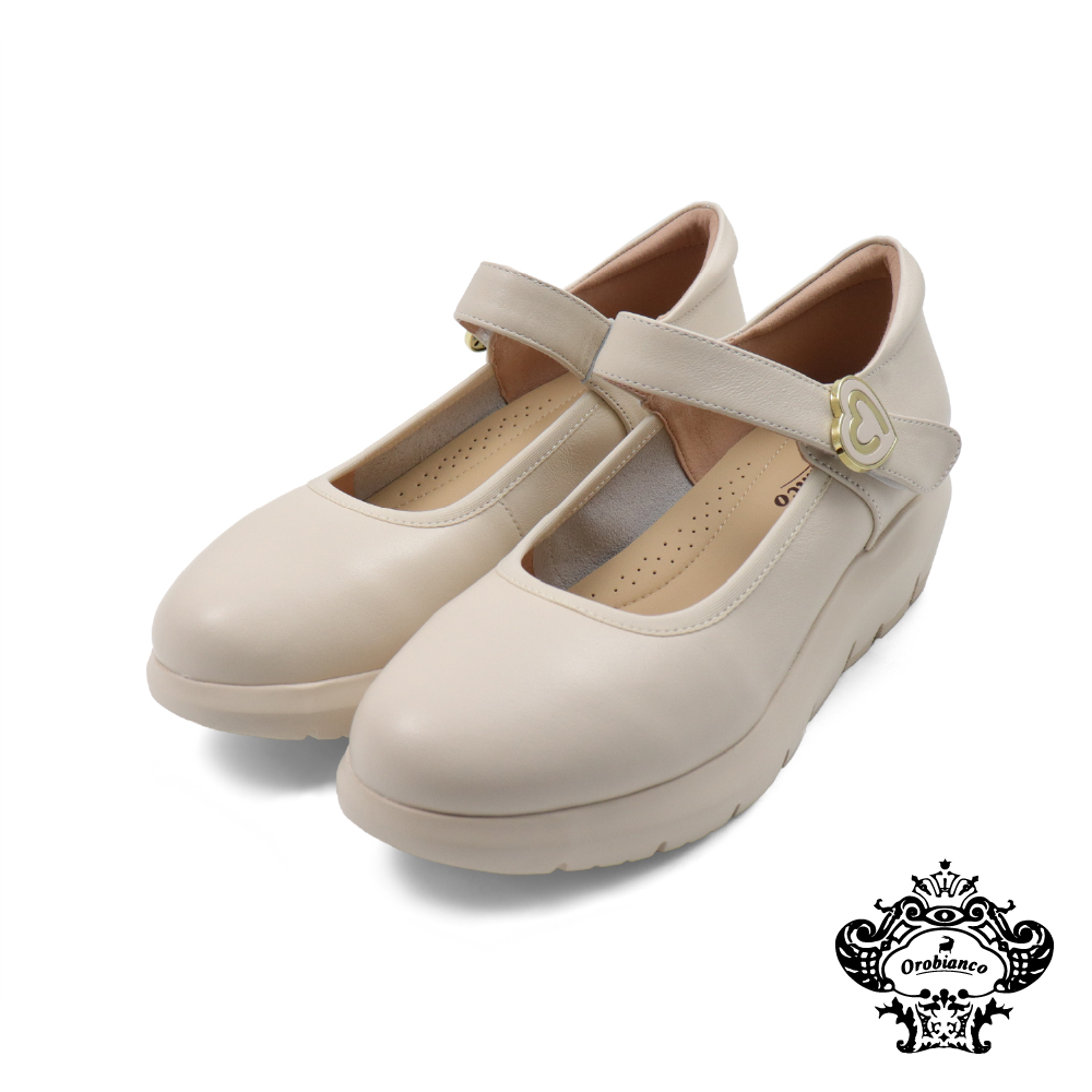 【Orobianco】愛心飾扣休閒厚底瑪莉珍鞋 米色(OR531152W-IV)