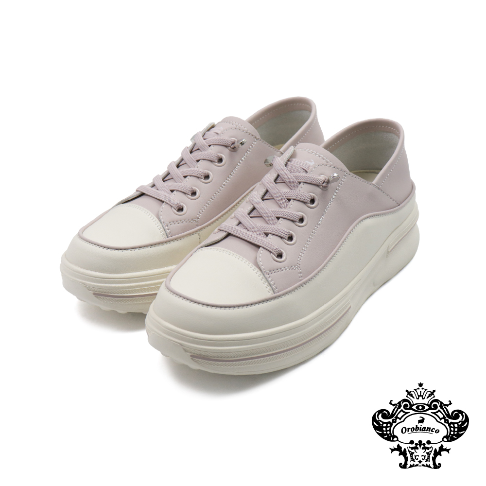 【Orobianco】免綁撞色造型線飾厚底休閒鞋 粉色(OR535120W-LPIN)