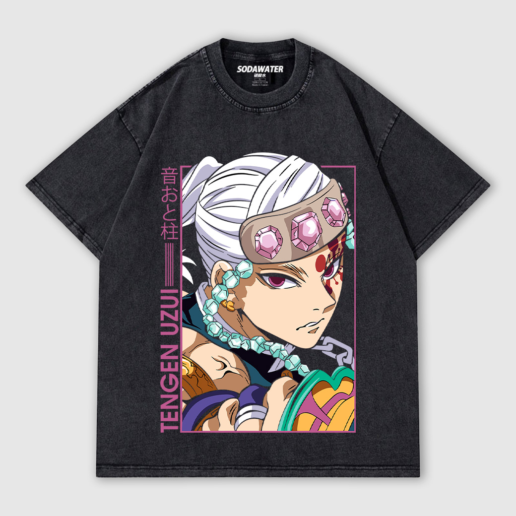 音柱 宇髓天元 鬼滅之刃 華麗神明 Kimetsu no Yaiba大圖 男女款做舊水洗純棉落肩短T 台灣獨家日本動漫T_0