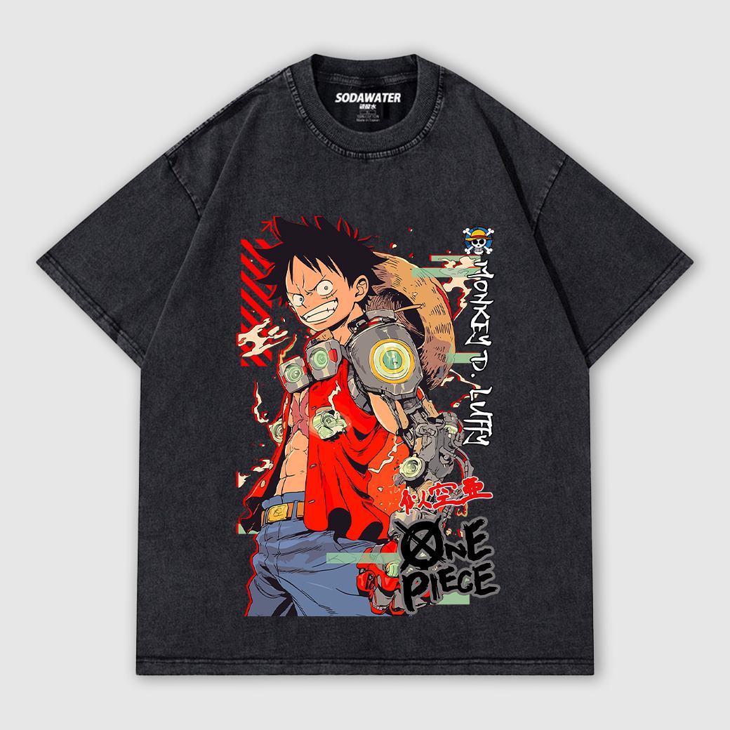 機械末日魯夫 海賊王 航海王ONE PIECE大圖 男女款做舊水洗純棉落肩短T 台灣獨家日本動漫T_0