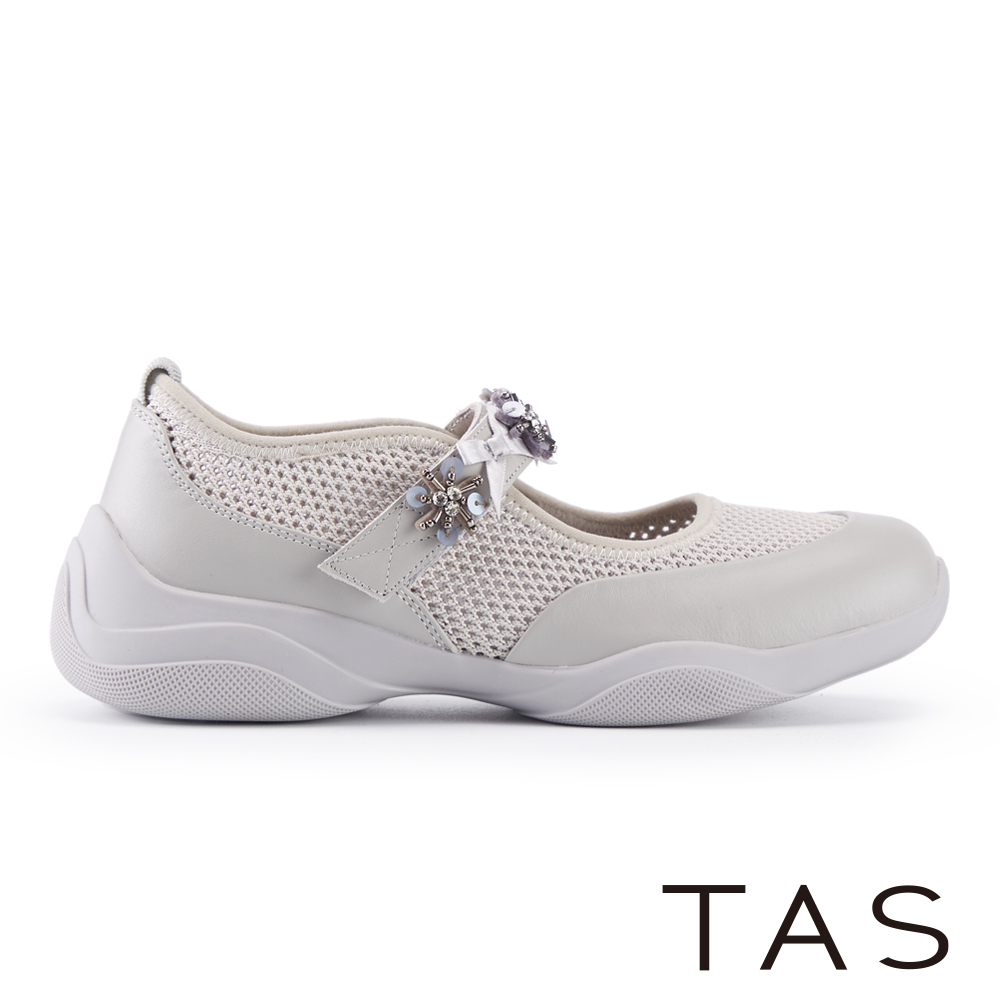 TAS 甜美異材質拼接瑪莉珍厚底休閒鞋 灰色 #45210