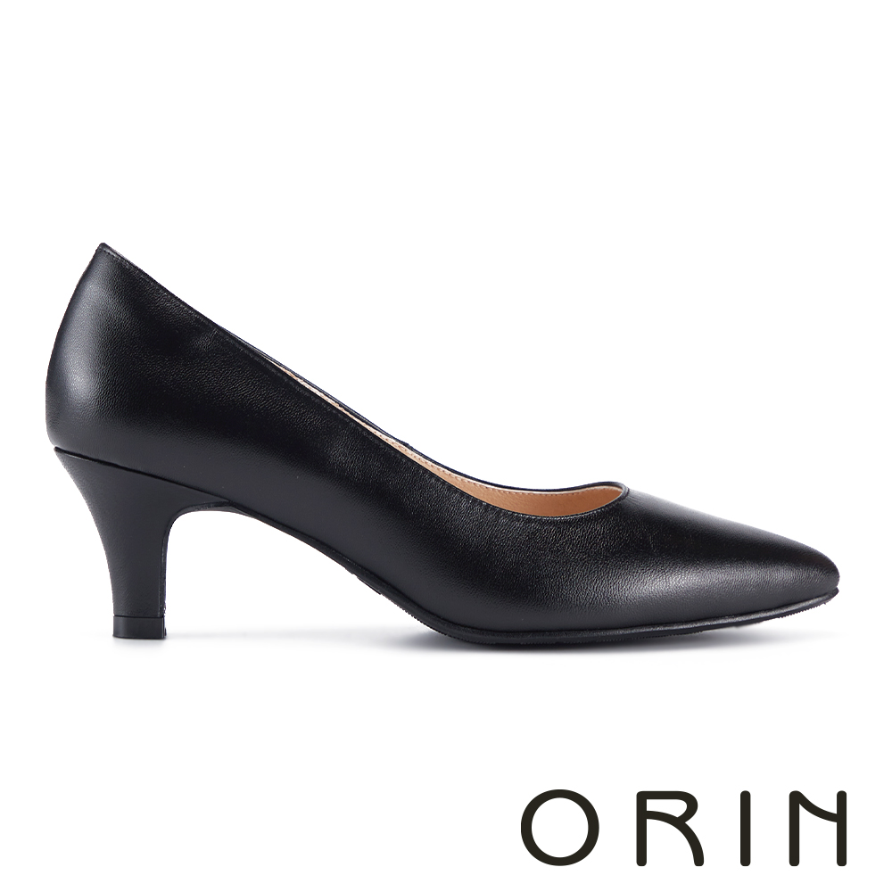 ORIN 優質羊皮素面典雅尖頭中跟鞋 黑色 #25038