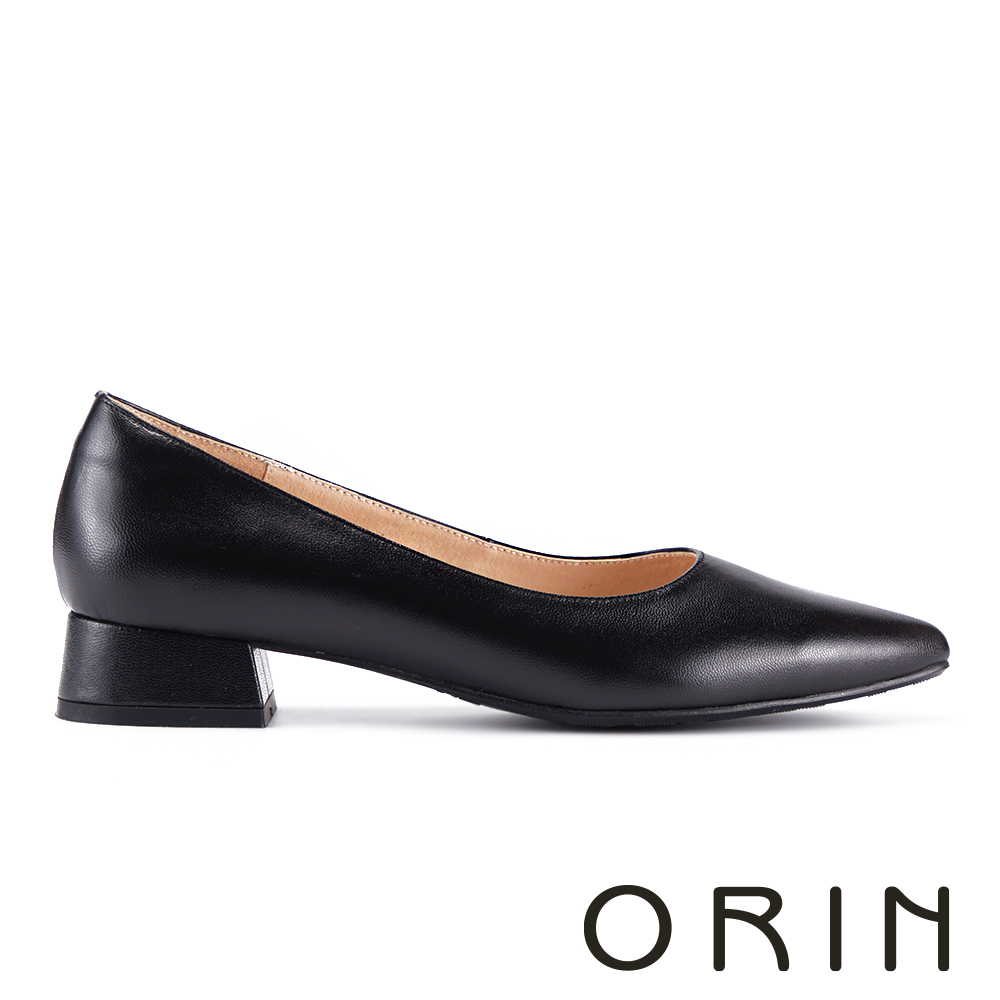 ORIN 優雅氣質素面真皮尖頭低跟鞋 黑色 #25071
