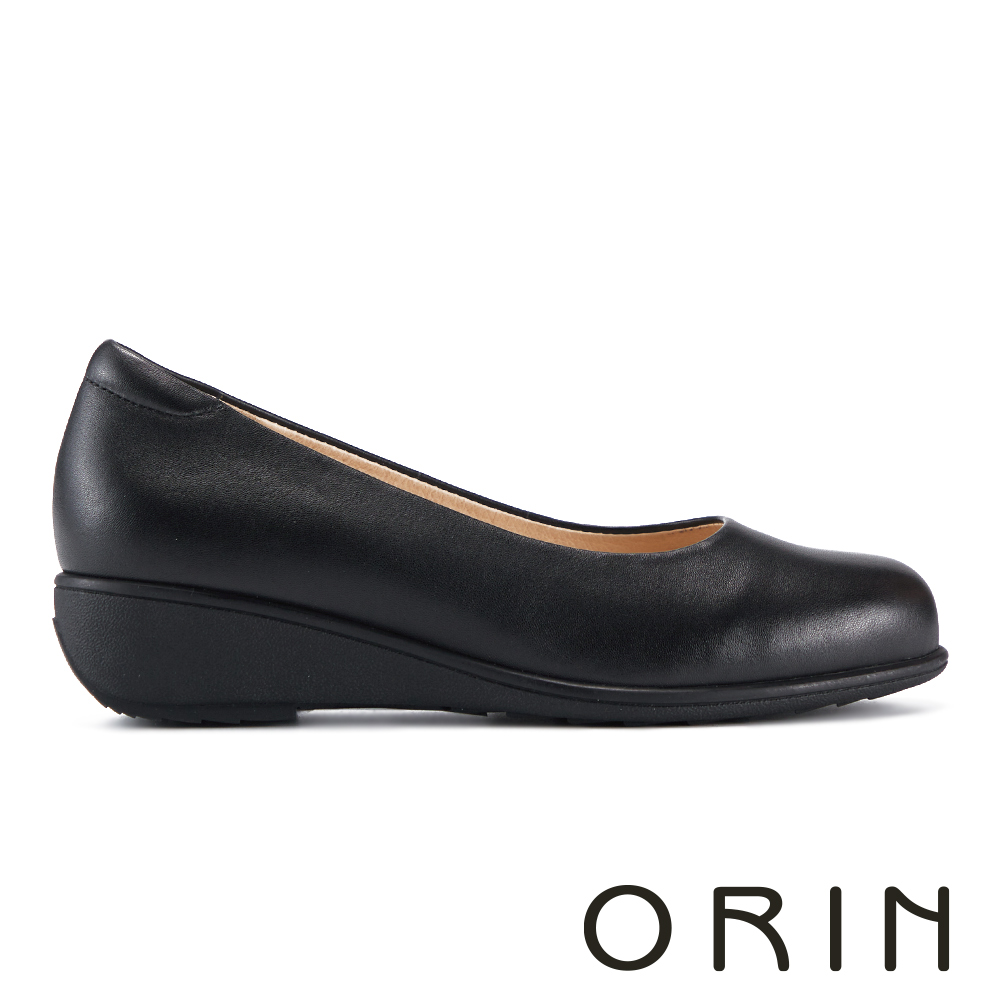 ORIN working gril「靜行式」D款 3.5cm羊皮圓頭楔型制鞋 黑色 #25077