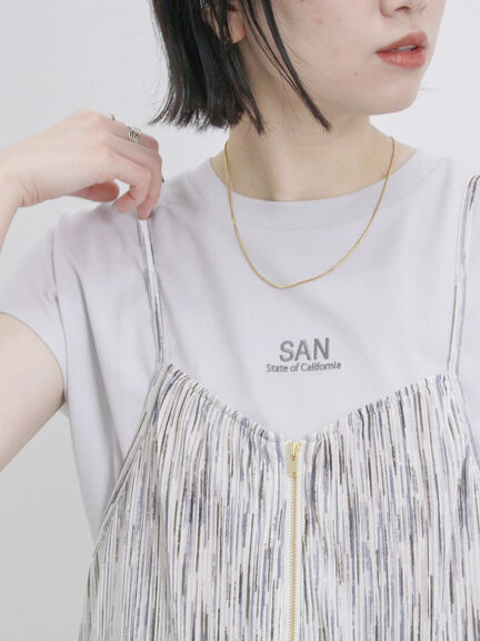 小標英文刺繡法式袖休閒T恤(0F000765410) - Samansa Mos2 blue