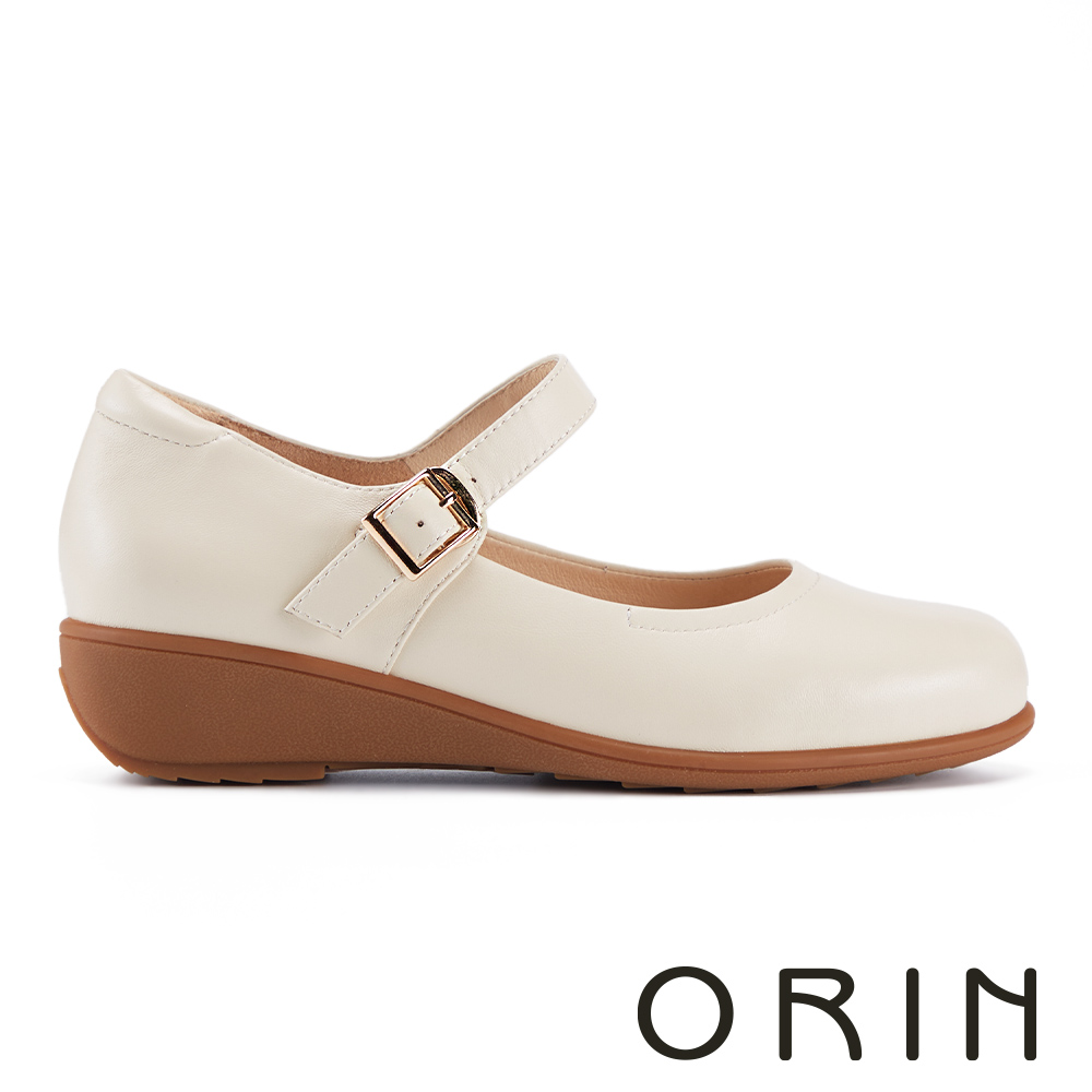 ORIN working gril「靜行式」E款 3.6cm羊皮圓頭楔型瑪莉珍制鞋 米色 #25078
