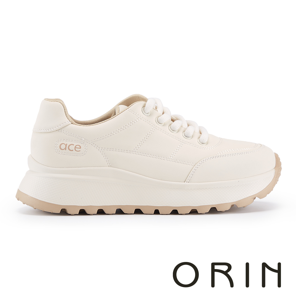ORIN 澎感造型車線綁帶厚底休閒鞋 米色 #25211