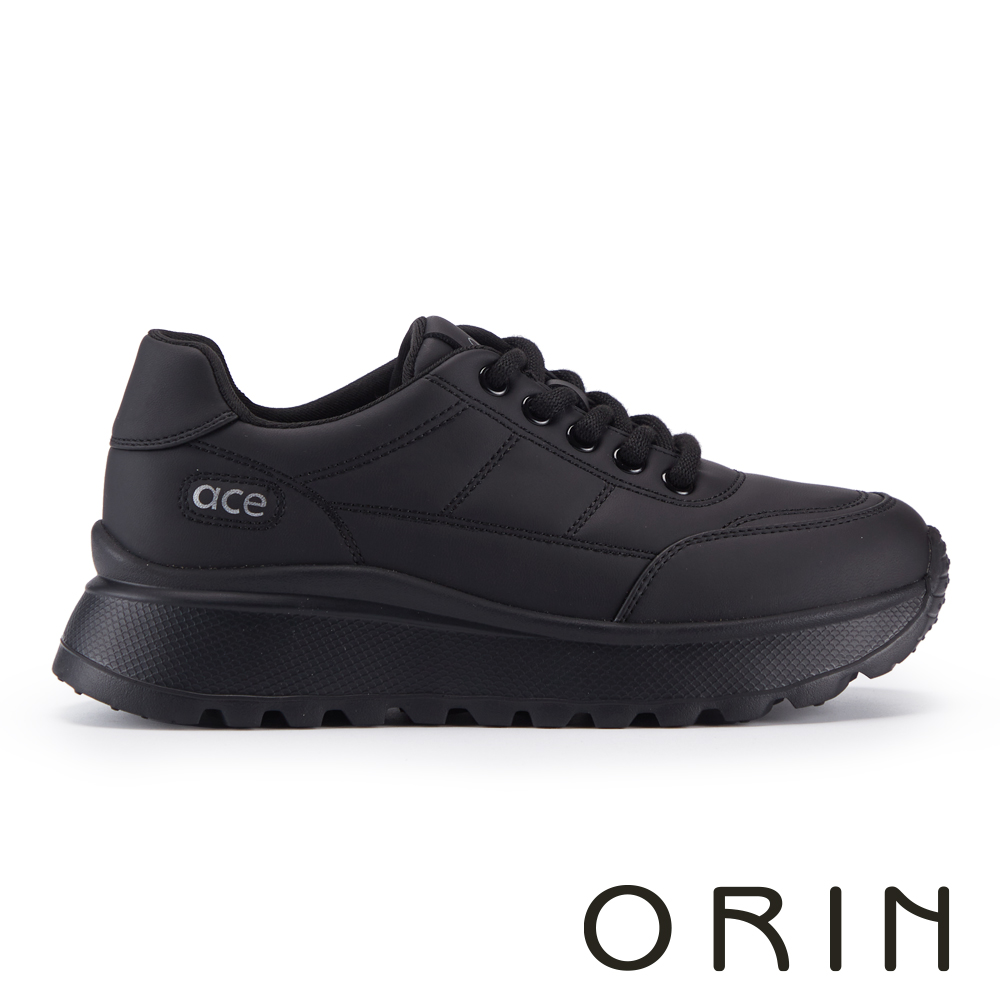 ORIN 澎感造型車線綁帶厚底休閒鞋 黑色 #25211