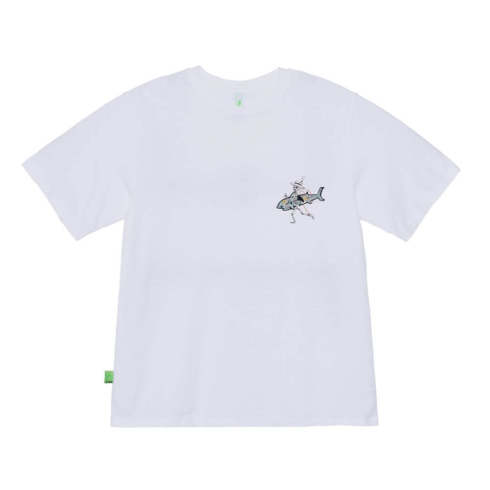 5th STREET｜男裝｜骷魯頭鯊魚衝浪印花短袖T恤｜白色