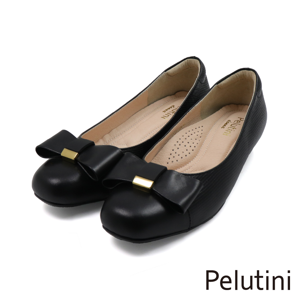 【Pelutini】典雅真皮蝴蝶結平底娃娃鞋 黑色(533118W-BL)