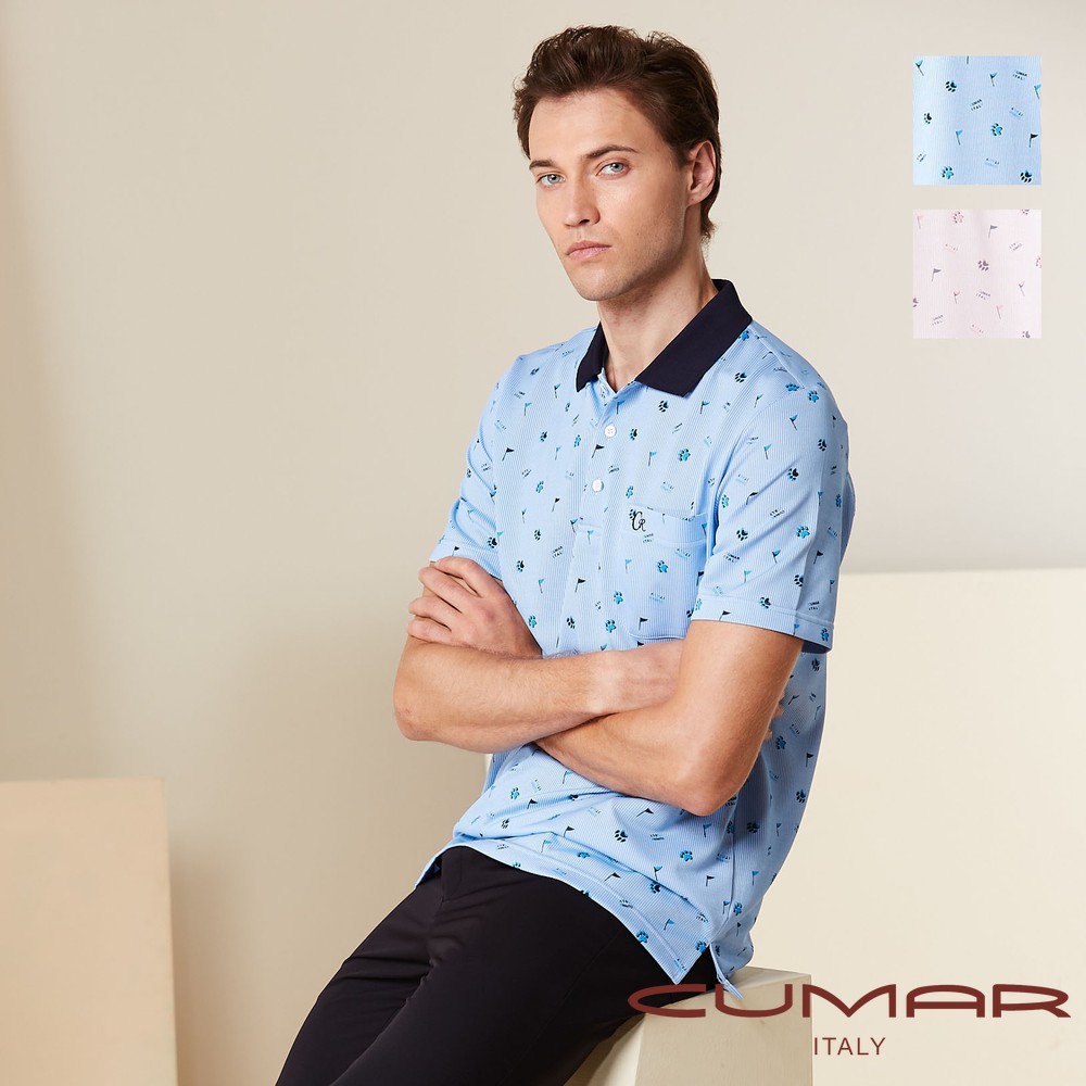 CUMAR 男裝短袖羅紋領印花吸濕排汗POLO衫(HiCool) / 258202