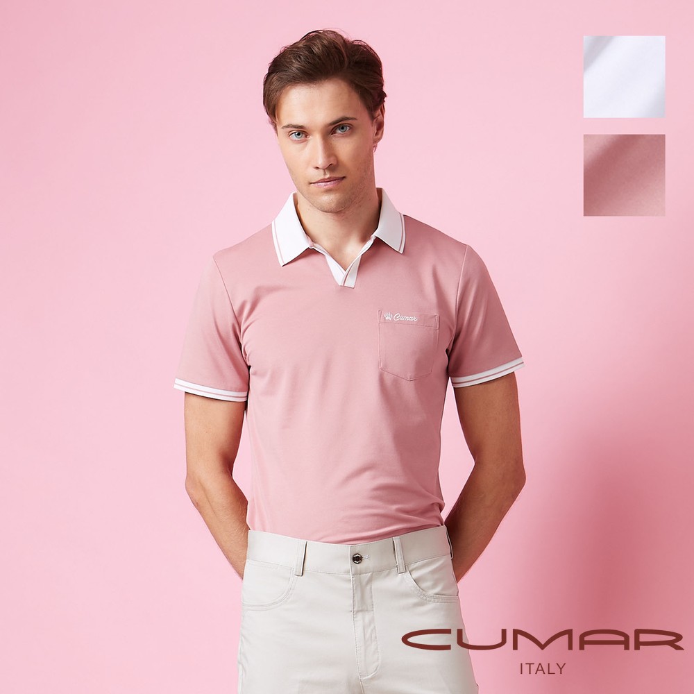 CUMAR 男裝短袖羅紋領無釦桑蠶絲POLO衫 / 258221