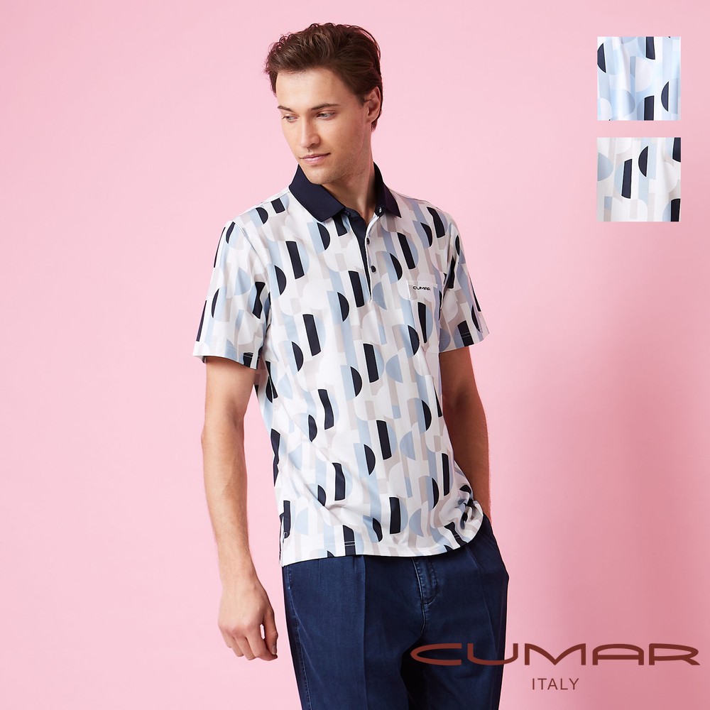 CUMAR 男裝短袖羅紋領印花吸濕排汗POLO衫 / 258231