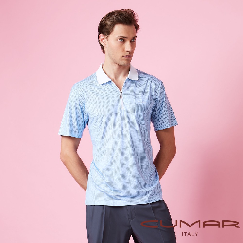 CUMAR 男裝短袖羅紋領印花拉鍊POLO衫 / 258242