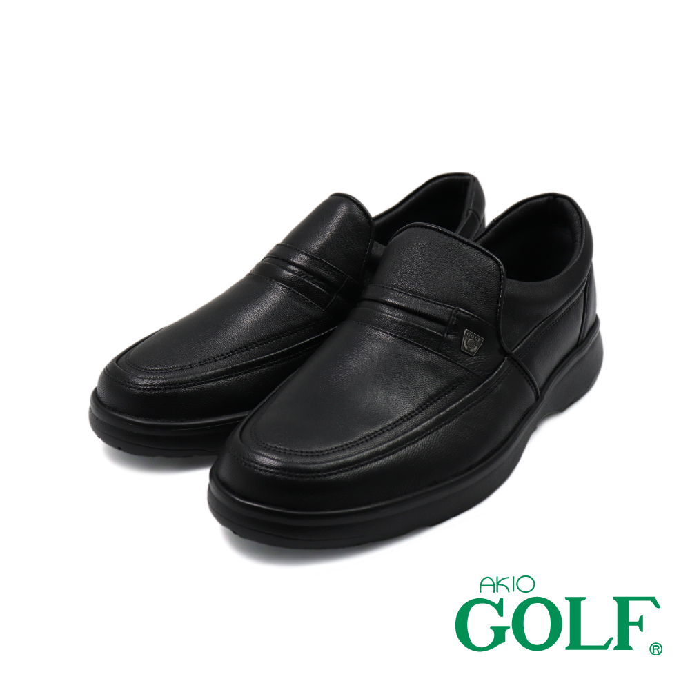 【AKIO GOLF】日本原廠高透氣輕便懶人真皮休閒鞋 黑色(GF2213-BL)