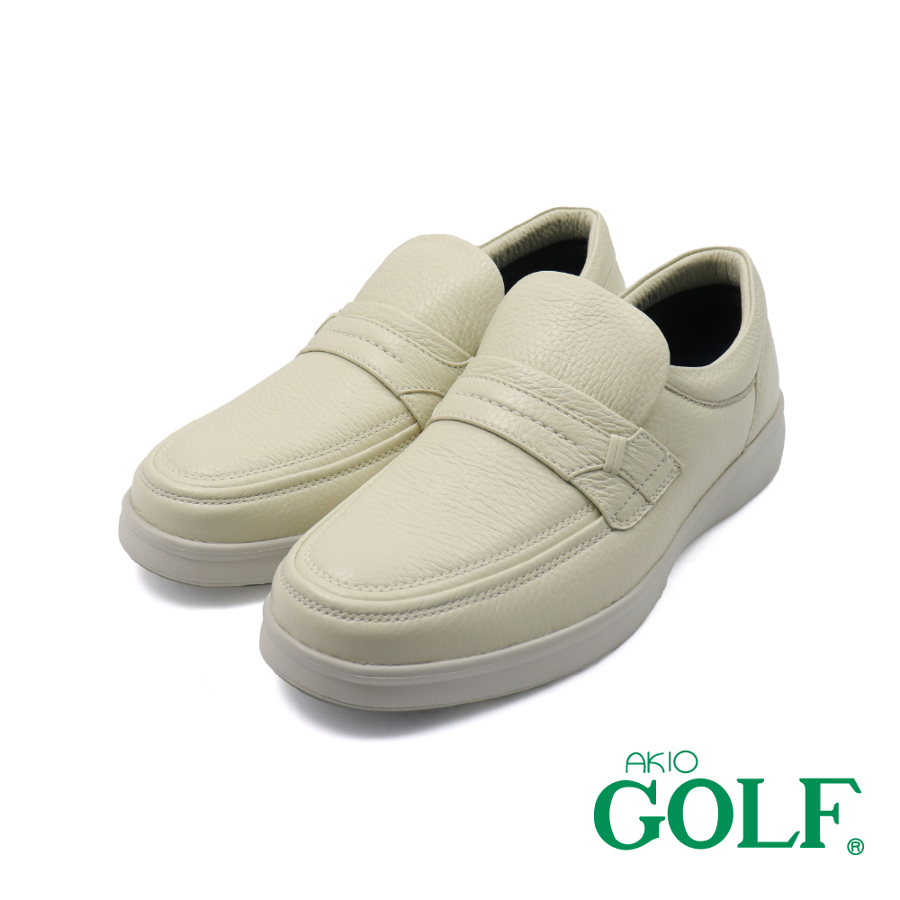 【AKIO GOLF】日本原廠紓壓抗震荔枝紋超輕便懶人休閒鞋 米色(GF5011-IV)