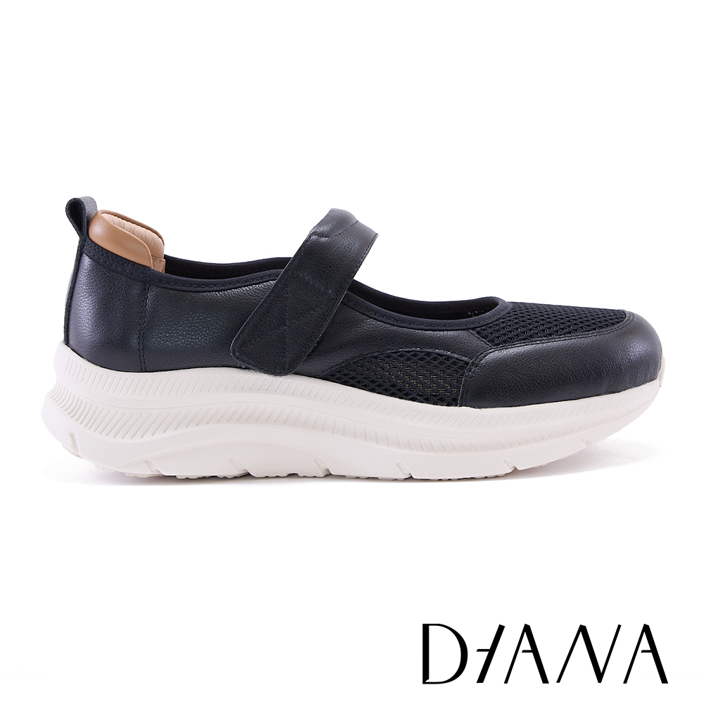 DIANA  舒適真皮繫帶增高厚底休閒鞋 黑色 #55311
