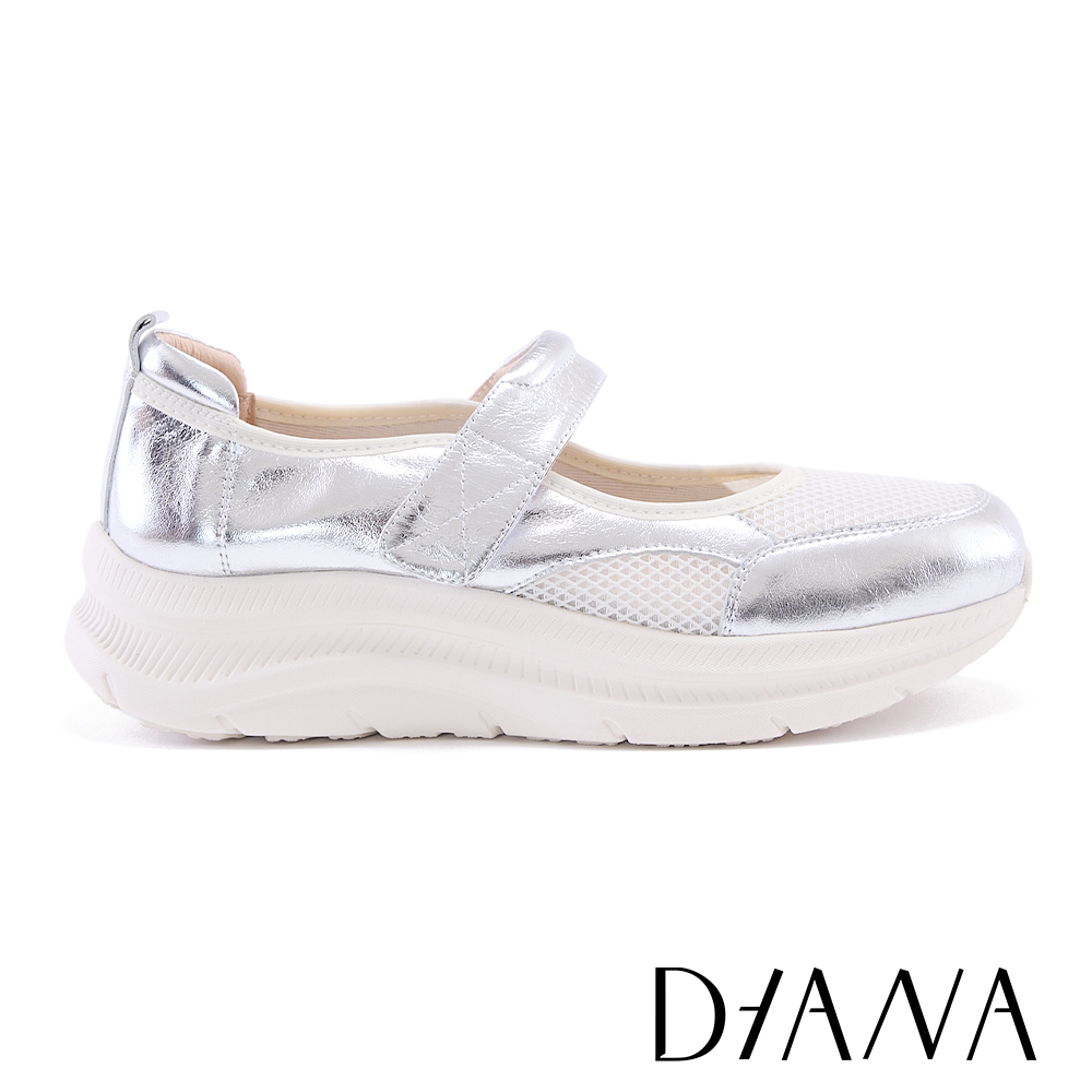 DIANA  舒適真皮繫帶增高厚底休閒鞋 銀色 #55311