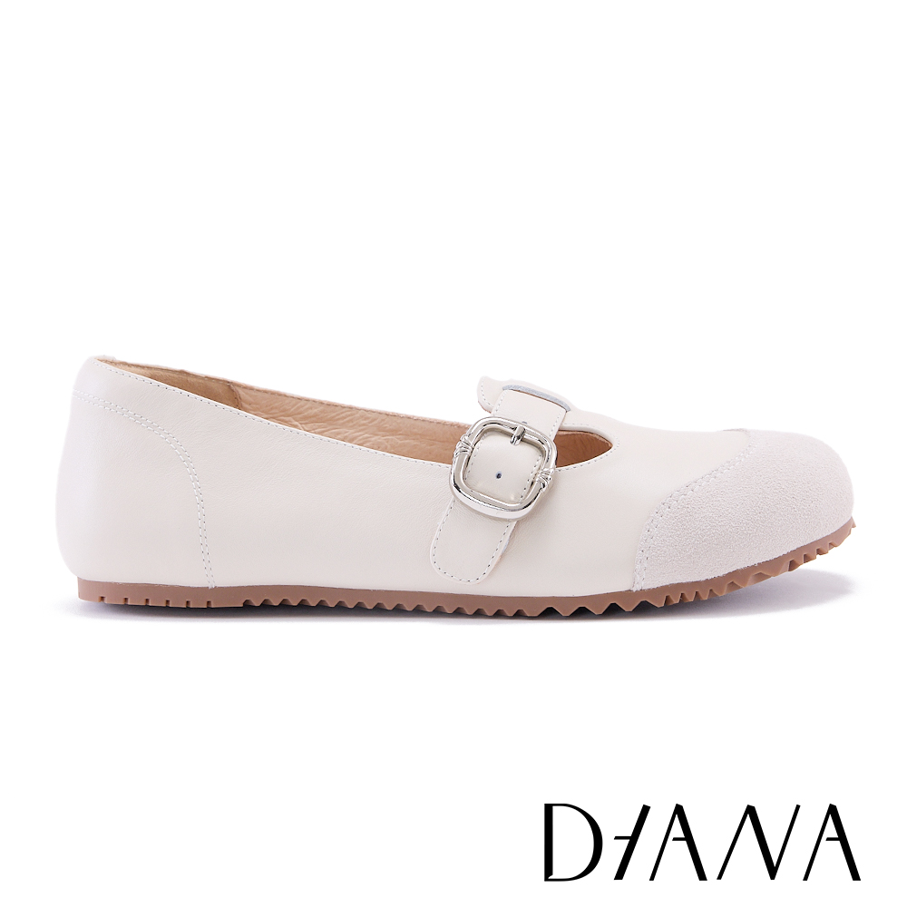 DIANA T字簍空復古真皮瑪莉珍休閒鞋 米色 #55308