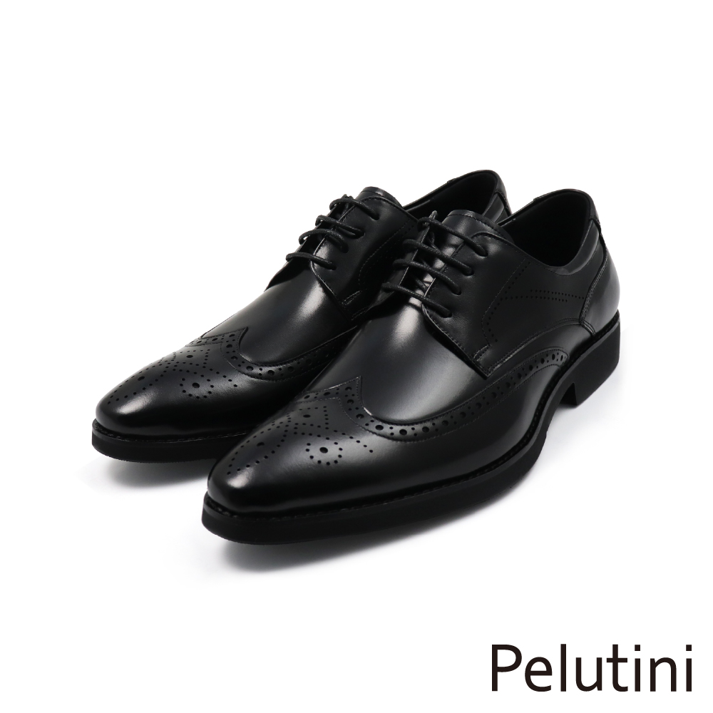 【Pelutini】經典系列綁帶翼紋雕花德比鞋 黑色(511120-BL)