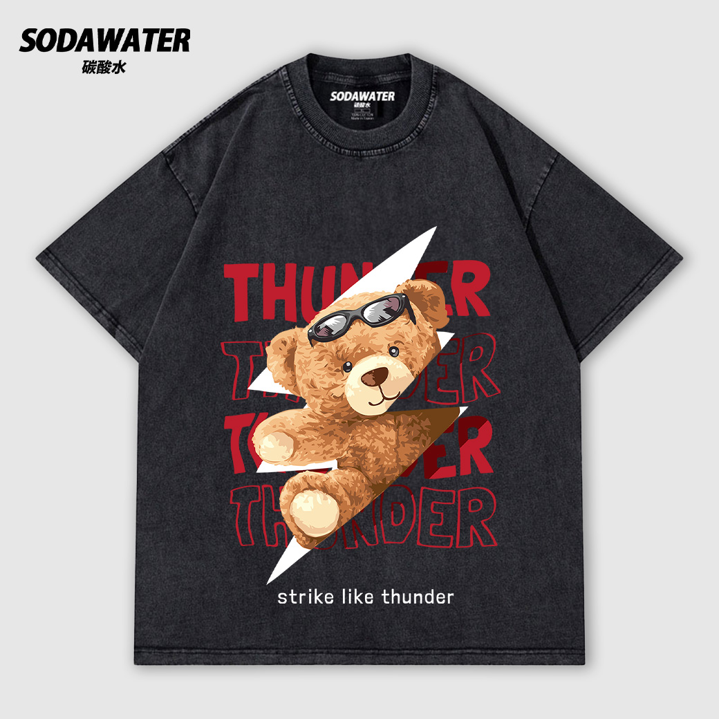 THUNDER BEAR 閃電街熊 小熊 泰迪熊 大圖 男女款做舊水洗純棉落肩短T 台灣現貨 獨家動漫T_0