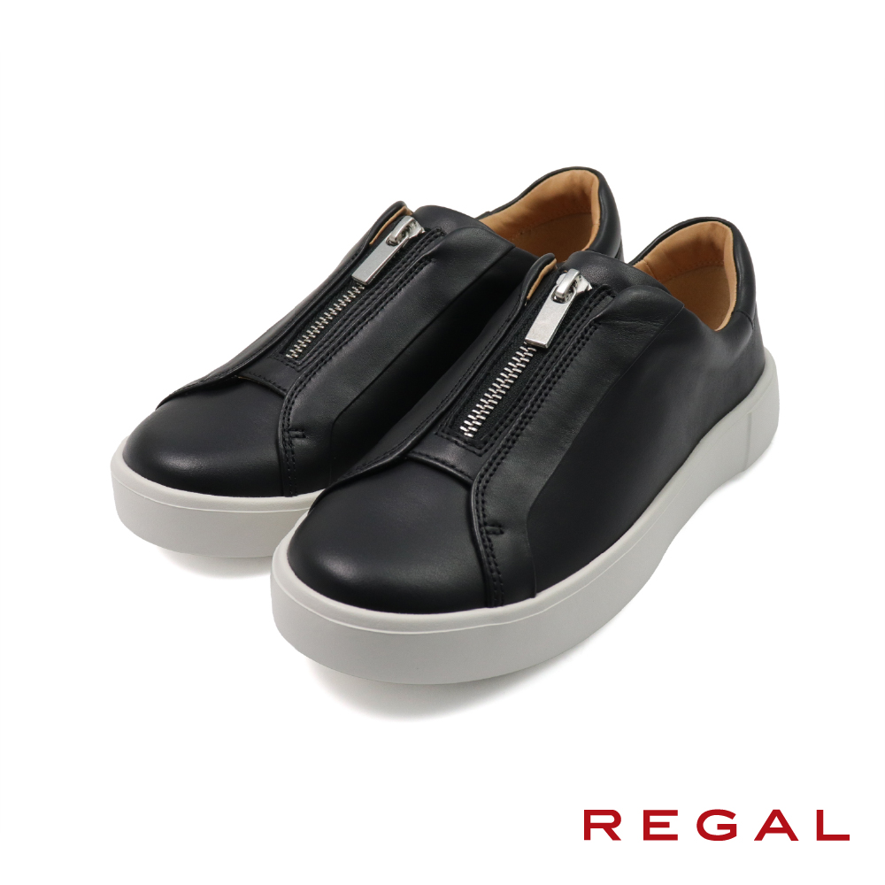 【REGAL】日本品牌舒適透氣緩衝拉鍊休閒鞋 黑色(BF02-BL)