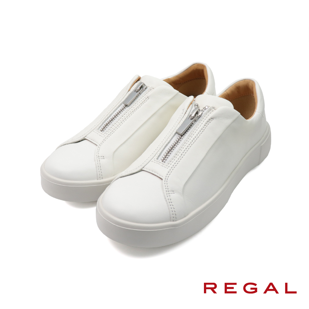 【REGAL】日本品牌舒適透氣緩衝拉鍊休閒鞋 白色(BF02-WT)